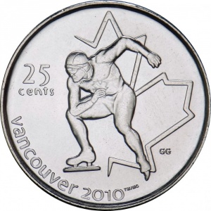 Реверс монеты Канада, 25 центов, 2009, XXI зимние Олимпийские Игры, Ванкувер 2010 - Конькобежный спорт