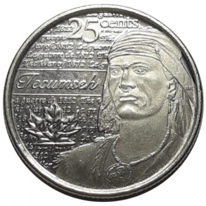 Реверс монеты Канада, 25 центов, 2012, Война 1812 года - Вождь Шайенов Текумсе