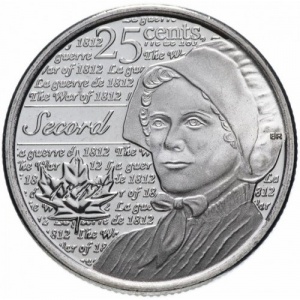 Реверс монеты Канада, 25 центов, 2013, Война 1812 года - Лора Секорд