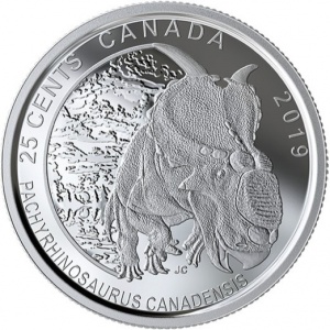 Реверс монеты Канада, 25 центов, 2019, Динозавры Канады - Pachyrhinosaurus Canadensis