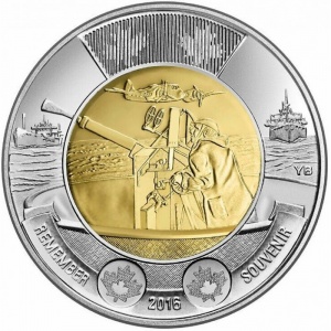 Реверс монеты Канада, 2 доллара, 2016, 75 лет Битве за Атлантику