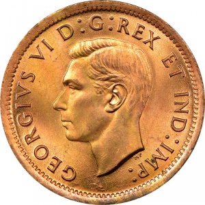 Аверс монеты Канада, 1 цент, 1937-1947