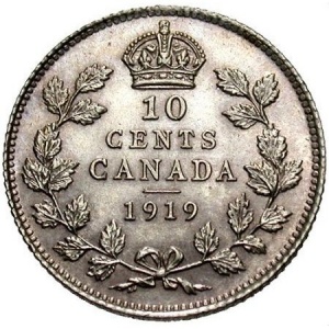 Реверс монеты Канада, 10 центов, 1912-1919