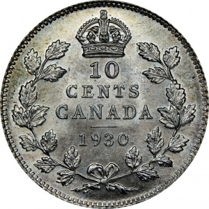 Реверс монеты Канада, 10 центов, 1920-1936