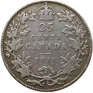 Реверс монеты Канада, 25 центов, 1911