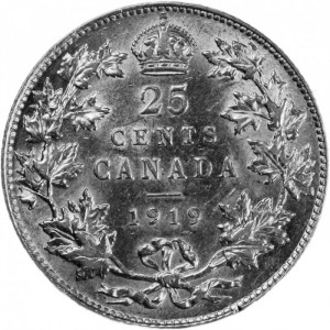 Реверс монеты Канада, 25 центов, 1912-1919