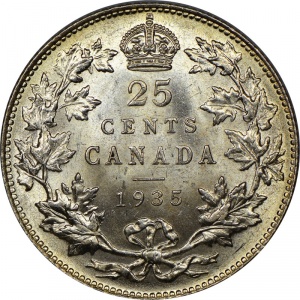 Реверс монеты Канада, 25 центов, 1920-1936