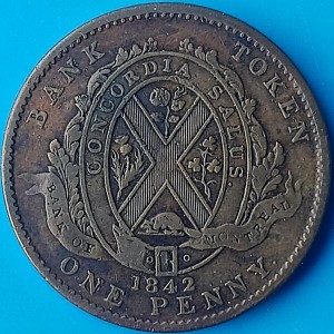 Реверс монеты Канада, 1 пенни, 1842, Банк Монреаля
