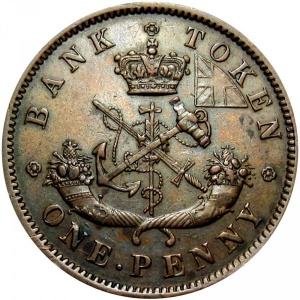 Реверс монеты Канада, 1 пенни, 1850-1857, Банк Верхней Канады