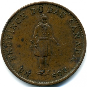 Аверс монеты Канада, ½ пенни, 1837, "City Bank" на ленте