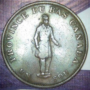 Аверс монеты Канада, ½ пенни, 1837, "Banque du Peuple" на ленте