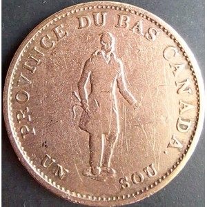 Аверс монеты Канада, ½ пенни, 1837, "Bank of Montreal" на ленте