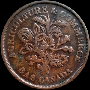 Аверс монеты Канада, 1 су, 1838, Token Montreal /Медь/