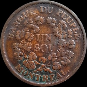 Реверс монеты Канада, 1 су, 1838, Token Montreal /Медь/