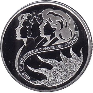 Реверс монеты Канада, 10 центов, 2001, Международный год добровольцев
