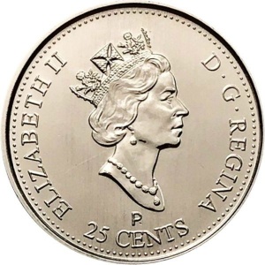 Аверс монеты Канада, 25 центов, 2001, День Канады - Кленовый лист