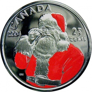 Реверс монеты Канада, 25 центов, 2004, Санта