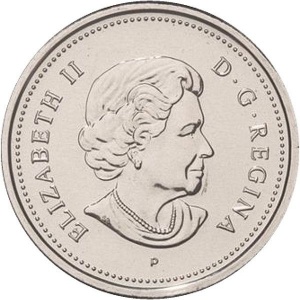 Аверс монеты Канада, 25 центов, 2005, Медведь в рождественском носке