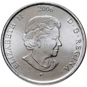Аверс монеты Канада, 25 центов, 2006, Розовая ленточка - Борьба с раком молочной железы