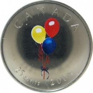 Реверс монеты Канада, 25 центов, 2007, С днем рождения!