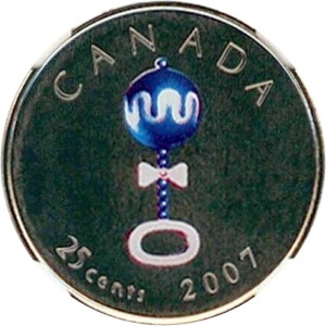 Реверс монеты Канада, 25 центов, 2007, Детская погремушка