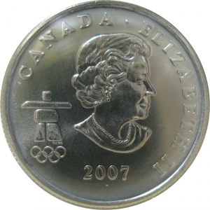Аверс монеты Канада, 25 центов, 2007, XXI зимние Олимпийские Игры, Ванкувер 2010 - Кёрлинг, Цветное покрытие