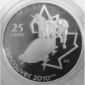 Реверс монеты Канада, 25 центов, 2008, XXI зимние Олимпийские Игры, Ванкувер 2010 - Бобслей