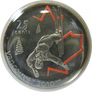 Реверс монеты Канада, 25 центов, 2008, XXI зимние Олимпийские Игры, Ванкувер 2010 - Фристайл, Цветное покрытие