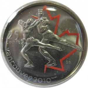 Реверс монеты Канада, 25 центов, 2008, XXI зимние Олимпийские Игры, Ванкувер 2010 - Фигурное катание, Цветное покрытие