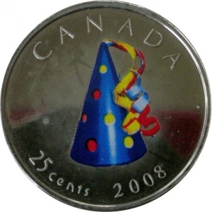 Реверс монеты Канада, 25 центов, 2008, День рождения