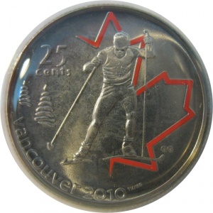 Реверс монеты Канада, 25 центов, 2009, XXI зимние Олимпийские Игры, Ванкувер 2010 - Лыжные гонки, Цветное покрытие