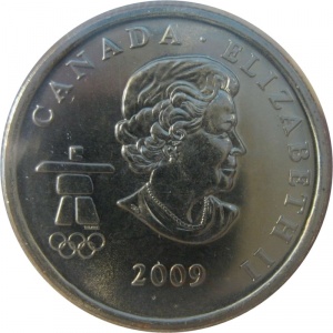 Аверс монеты Канада, 25 центов, 2009, XXI зимние Олимпийские Игры, Ванкувер 2010 - Конькобежный спорт, Цветное покрытие