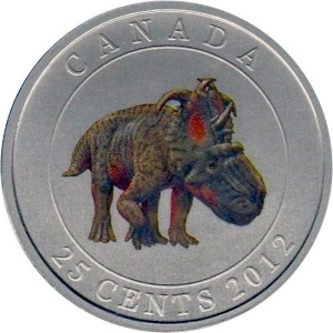 Реверс монеты Канада, 25 центов, 2012, Динозавры - Pachyrhinosaurus lakustai