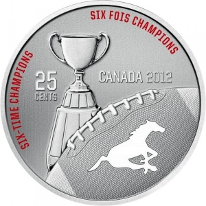 Реверс монеты Канада, 25 центов, 2012, Сотый Кубок Грея - Calgary Stampeders