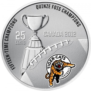 Реверс монеты Канада, 25 центов, 2012, Сотый Кубок Грея - Hamilton Tiger-Cats