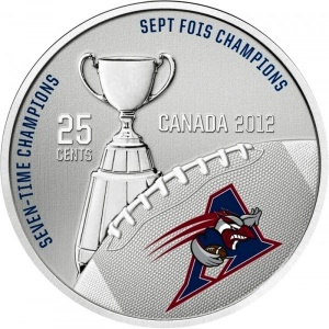 Реверс монеты Канада, 25 центов, 2012, Сотый Кубок Грея - Montreal Alouettes
