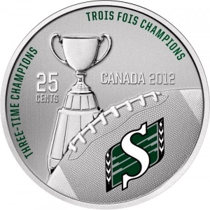 Реверс монеты Канада, 25 центов, 2012, Сотый Кубок Грея - Saskatchewan Roughriders