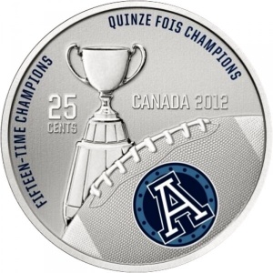 Реверс монеты Канада, 25 центов, 2012, Сотый Кубок Грея - Toronto Argonauts