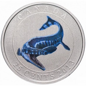 Реверс монеты Канада, 25 центов, 2013, Динозавры - Tylosaurus pembinensis