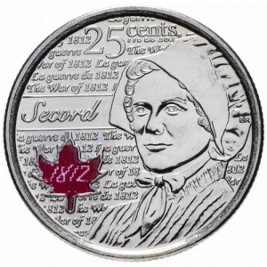 Реверс монеты Канада, 25 центов, 2013, Война 1812 года - Лора Секорд, Цветное покрытие