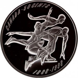 Реверс монеты Канада, 50 центов, 1998, 110 лет конькобежному спорту и фигурному катанию