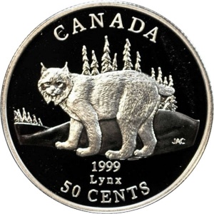 Реверс монеты Канада, 50 центов, 1999, Канадские кошки - Рысь