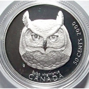 Реверс монеты Канада, 50 центов, 2000, Хищные птицы Канады - Виргинский филин