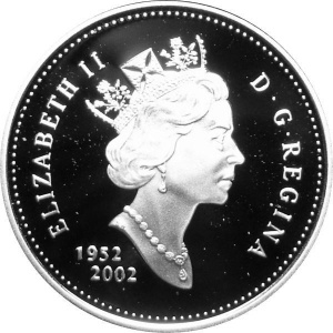 Аверс монеты Канада, 50 центов, 2002, 50 лет правлению Королевы Елизаветы II /1952-2002 ниже бюста/