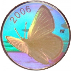 Реверс монеты Канада, 50 центов, 2006, Бабочки - Голубянка серебристая