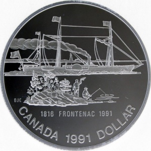 Реверс монеты Канада, 1 доллар, 1991, 175 лет пароходу "Фронтенак"