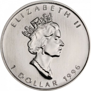 Аверс монеты Канада, 1 доллар, 1993-1999, Кленовый лист