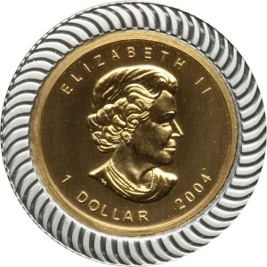 Аверс монеты Канада, 1 доллар, 2004, 25 лет золотому кленовому листу