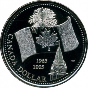 Реверс монеты Канада, 1 доллар, 2005, 40 лет флагу Канады