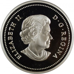 Аверс монеты Канада, 1 доллар, 2005, 40 лет флагу Канады, Цветное покрытие